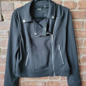 T Tahari Black Knit Moto Jacket